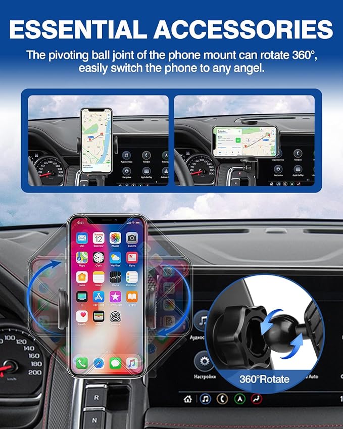 Autorder Car Phone Holder for 2021-2024 Chevrolet Tahoe/Suburban/GMC Yukon Accessories Phone Mount 10.2-Inch Screen Cell Phone Automobile Cradles Hands-Free 360 Degree Rotation
