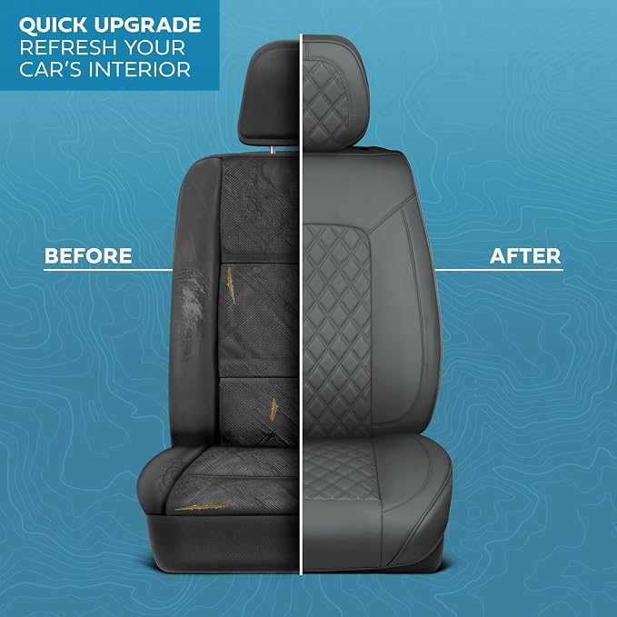 MotorBox Haven Series Napa Leather Seat Covers for Cars, Lux Edition Diamond Stitched Front Seat Covers, Premium PU Leatherette Gray Car Seat Covers for Cars Trucks SUVs