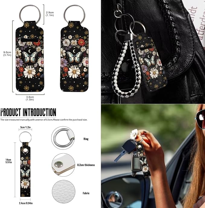 Suobstales Butterfly Daisy Moon Print Car Accessories Auto Seat Covers Full Set of 13 with Steering Wheel Cover, Seat Belt Pads, Trash Can, Coaster, Rearview Mirror Cover, Keychains for SUV Van