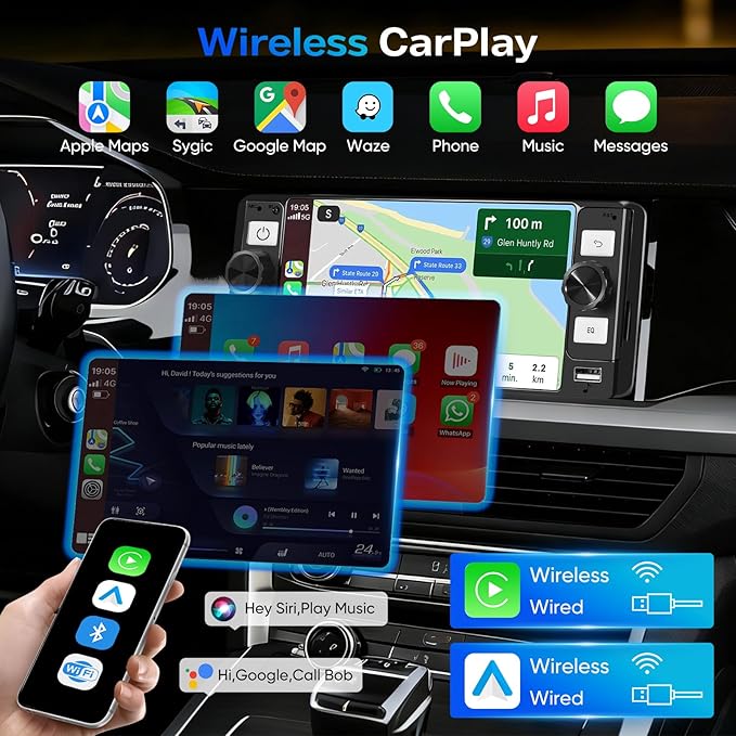 DINRGO Single Din Car Stereo - 6.5" Car Radio with Wireless Apple CarPlay Android Auto,Touchscreen Radio Bluetooth 5.2 Support Mirror Link,Backup Camera GPS USB & Type-C Fast Charging FM EQ MIC