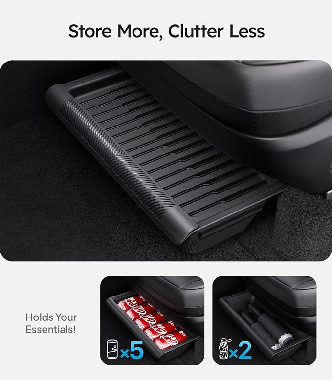 Wigoo Under Seat Storage Box for Tesla Model Y Juniper 2025~2026, 2 Pack Underseat Storage Tray with Lid, Secure No-Slide Design