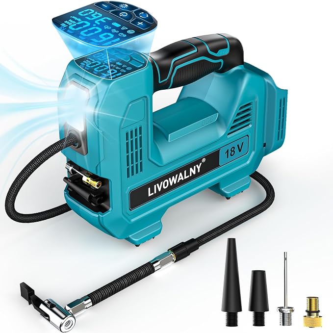 160PSI Cordless Tire Inflator Air Compressor Compatible With Makita 18V Battery, LIVOWALNY Portable Handheld Air Pump with Digital Pressure Gauge for Cars Motorcycles Bikes Sport Balls (Tool Only)