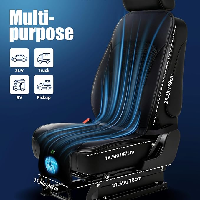 Cooling Seat Cover for Cars, 12V 3-Speed Cooling Car Seat Cushion with Weight Sensing, Universal Fit for Summer Car SUV Truck Bus, Comfortable Non-Slip Breathable 3D Mesh Leather, Black