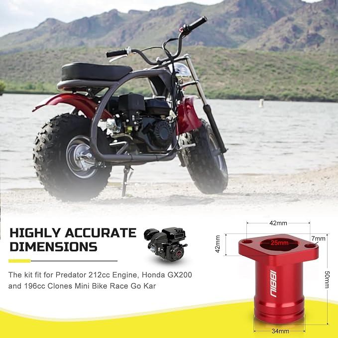 NIBBI PE24 Carburetor Kit 24mm for Predator 212cc 196cc 224cc Engine Performance Parts with Red Intake Manifold