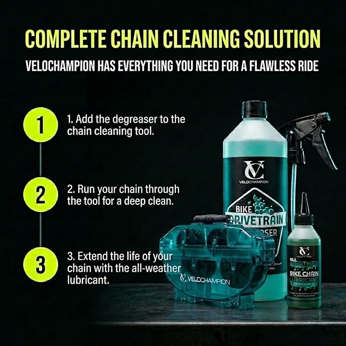 VeloChampion Green Handheld Bike Chain Cleaning Tool | No Chain Removal Needed | Durable Easy To Use for Through Bicycle Chain Maintenance