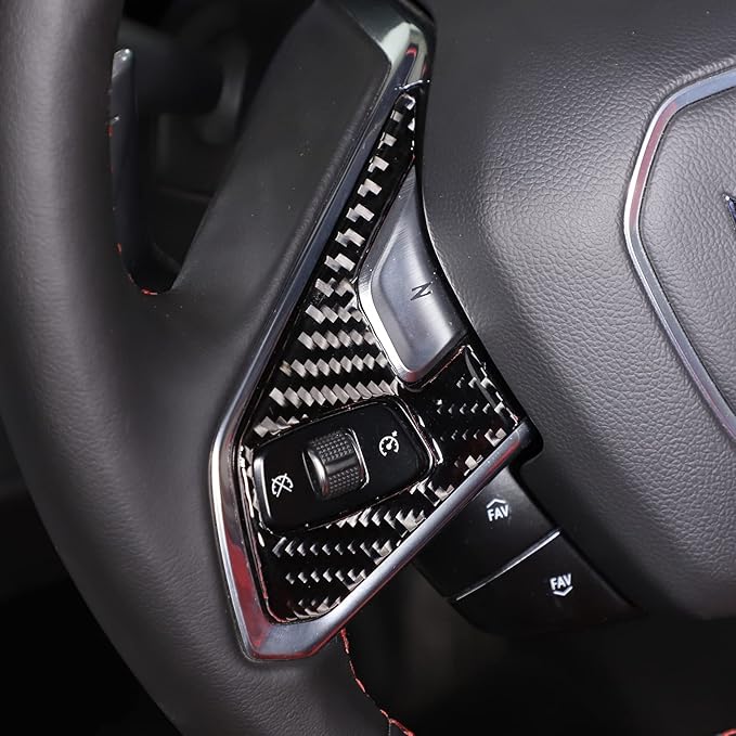 Steering Wheel Button Cover Compatible with Chevrolet Corvette C8 2020-2023, Steering Wheel Frame Trim, Car Steering Wheel Panel Protection Frame Molding Sticker (Black soft carbon fiber 3 holes)