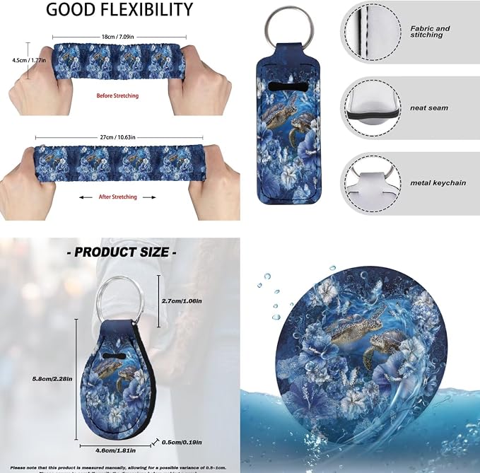 Sea Turtle Car Seat Covers Full Set Hibiscus Printed Car Interior Accessories Set Included Steering Wheel Cover Seat Belt Pad Armrest Protector Coaster for Auto, Blue
