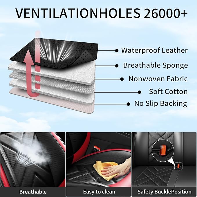 4Runner Car Seat Covers Custom Fit for Toyota 4Runner 2003-2026, Premium Full Coverage Leather Automotive Seat Protectors, Waterproof Breathable, Airbag Compatible (2 Front Seats, Red & Black)