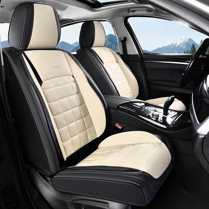 FLORICH Front Car Seat Covers, Leather Seat Covers for Cars, Waterproof Car Seat Protectors 2 Pack, Front Seat Covers for Cars, Breathable Automotive Seat Covers Protector Fit for Most Cars Trucks SUV