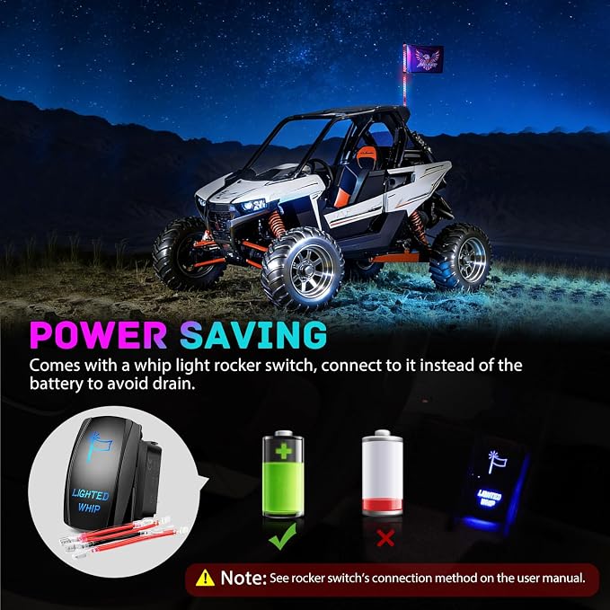 Nilight LED Whip Light 1 PC 4FT COB RGB Spiral Lighted Antenna with Spring Base, Bluetooth App & Remote Control DIY Chasing Patterns & Music Sync Safety Whips for ATV UTV RZR Polaris Can-Am Truck