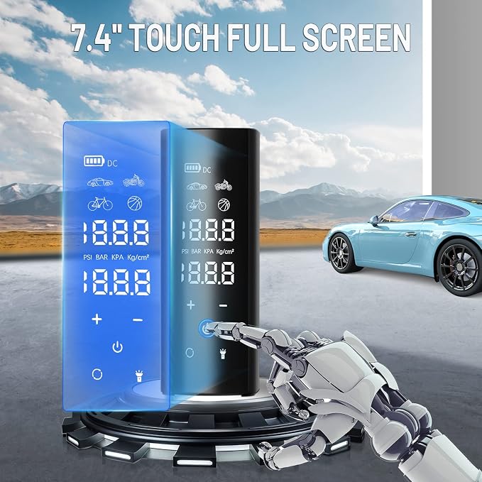 Tire lnflator Portable Air Compressor, 150PSI Cordless & 4X Faster Inflation, 12000 mAh Air Pump, 7.4" Touch Full Screen, Tire Pump with Tire Gauge Pressure for Car/Motorcycle/Bike, Dual-Use Type