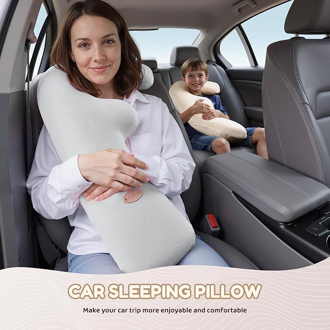 FLORICH Memory Foam Kids Travel Pillow, Car Sleeping Pillow, F-Shape Car Pillows for Adults and Children, Traveling Car Pillow for Kids with Removable Pillowcase (Dark Grey)