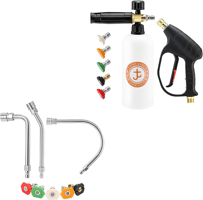 JOEJET Pressure Washer Extension Wand, 30°, 90°, and 120° Curved Power Washer Wand, Pressure Washer Gun with Foam Cannon