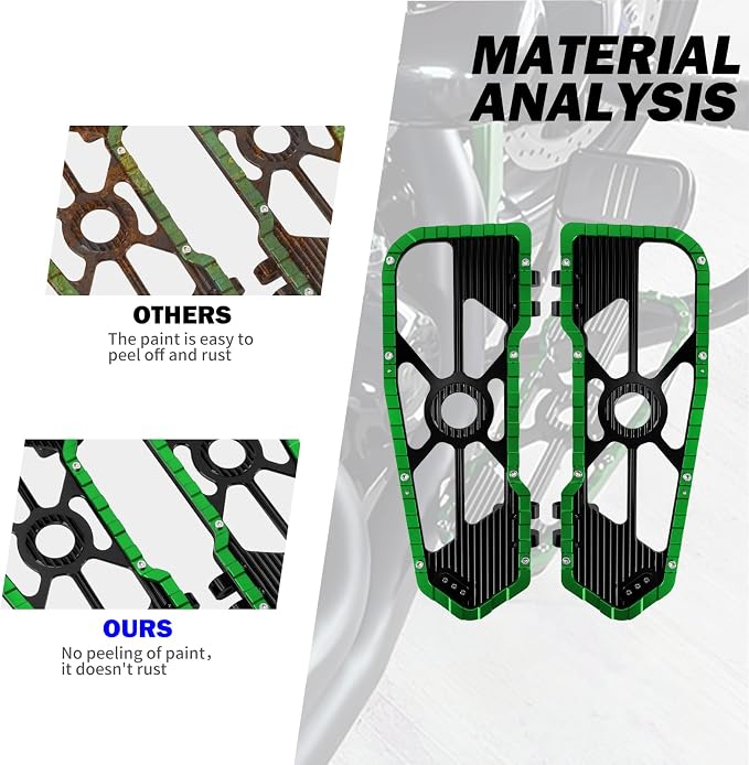 Motorcycle Floorboards Driver Passenger Footboards Wide Foot Pegs Board Pedal Compatible with Touring Electra Road Street Glide Softail Road King (Front Floorboards-Green Edge)