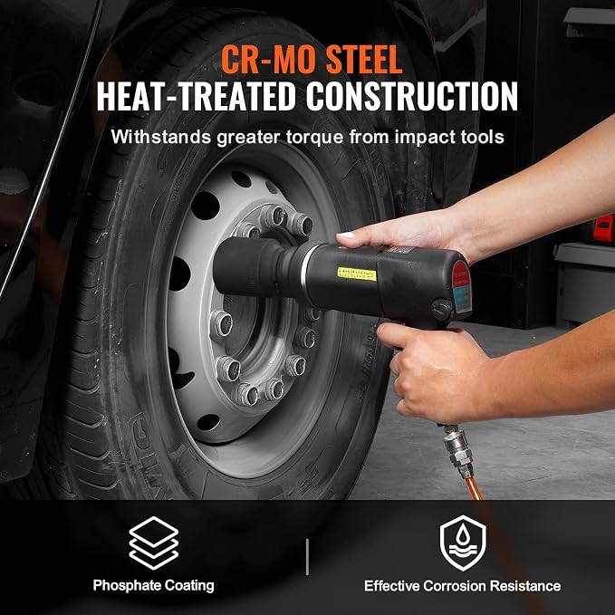 VEVOR Axle Nut Impact Socket Set, 1/2" Drive Deep 12-Point 8-Piece Metric Spindle Socket Set, CR-MO Heat Treated Large Socket Set with Storage Case, Auto Repair, Removing or Installing Axle Nuts