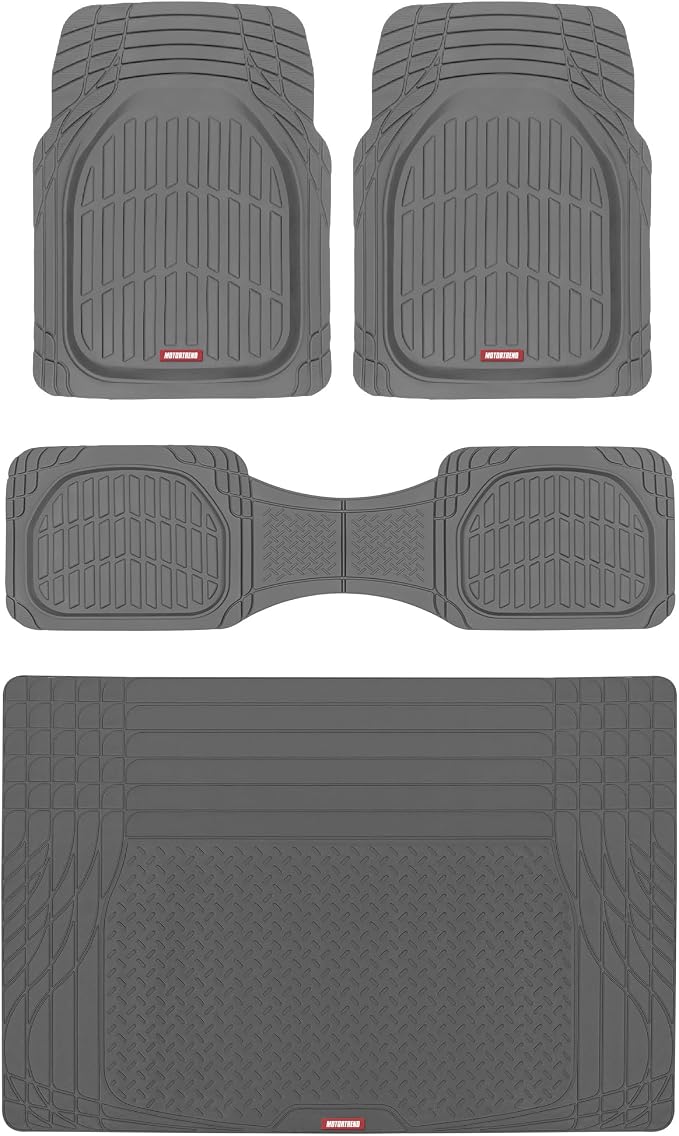 Motor Trend FlexTough™ Contour Heavy Duty Rubber Car Floor Mats with Cargo Liner - All Weather Full Set Front & Rear Floor Mats fits Most Cars Truck SUV, Automotive Floor Mat