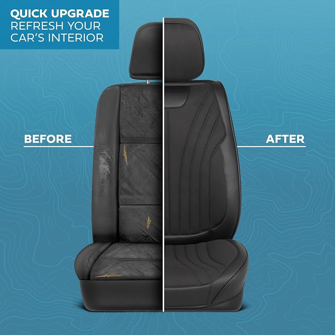 MotorBox Haven Series Suede Edition Seat Covers for Cars, Front Seat Covers, Two-Tone Suede Style and PU Leather Black Car Seat Covers for Cars Trucks SUVs, Front Seats Only