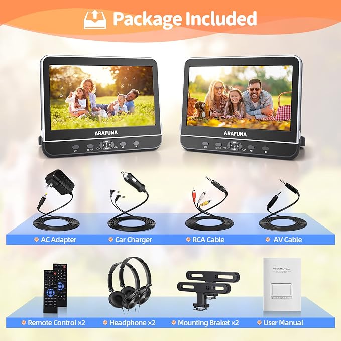 ARAFUNA 10.5" Portable DVD Player for Car with 1080P Full HD HDMI Input, Car DVD Player Dual Screen with Mounting Bracket, Headrest DVD Player Support Last Memory, USB/SD Card