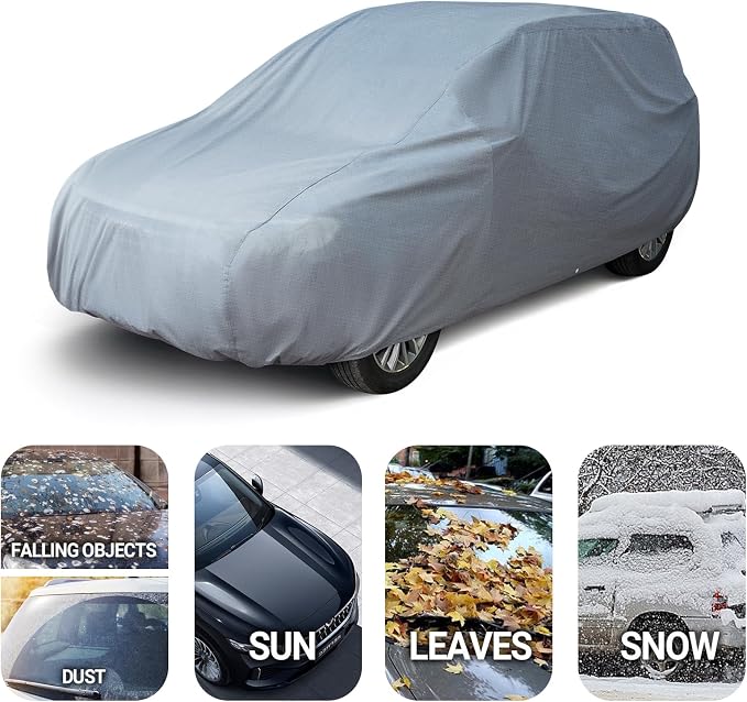 Season Guard SUV Cover Dirtproof, Waterproof, Breathable, Snow Dustproof, Indoor and Limited Outdoor Car Covers Fits S.U.Vs up to 230", Gray