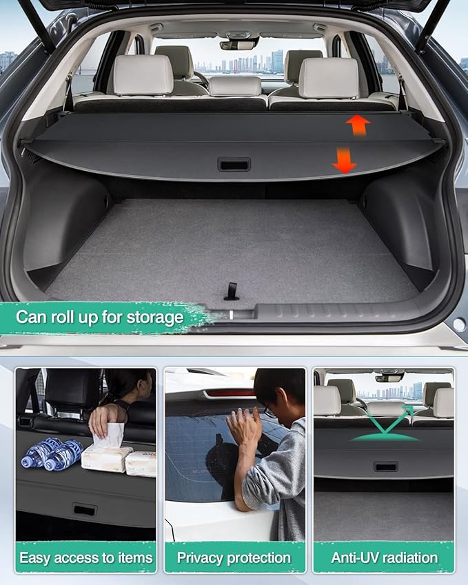 Powerty Retractable Cargo Cover for 2022-2026 Hyundai Ioniq 5 Canvas Texture Trunk Cover Privacy Screen Rear Security Shade for Ioniq 5 Accessories