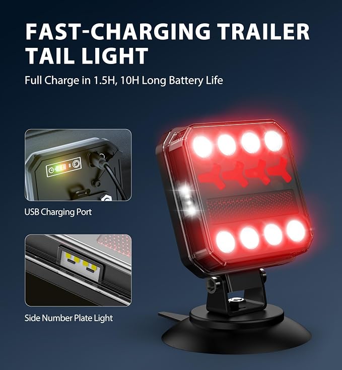 Wireless Bluetooth Magnetic Trailer Lights, Fast Charging LED Trailer Light Kits, IP65 Waterproof10H Battery 100FT Range for Trailer,Truck, RV, Camper,Boat – Brake,Turn,Reverse & Hazard Safety Lights