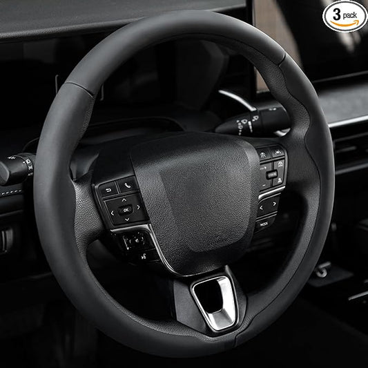 West Llama 3 Piece Leather Steering Wheel Cover, 14.5-15 Inch 3 Pc Auto Car Steering Wheel Cover Universal Fit for 99% Cars, SUVs, Trucks (Black)