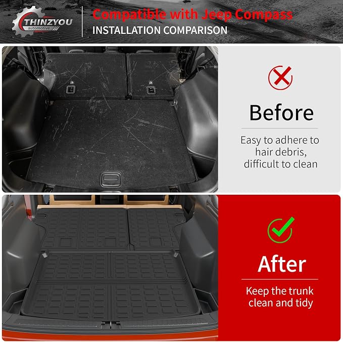 Cargo Mat Compatible with 2017-2025 2026 Jeep Compass Trunk Mat Cargo Liner TPE All Weather Back Seat Cover Protector 2024 Compass Accessories (Trunk Mat+Backrest Mats)
