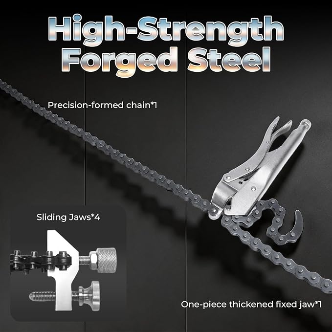 Adjustable Pipe Alignment Chain Pliers Fits Pipes Up to 14" Diameter, 48" Replaceable Chain Clamp for Precise Alignment, Chain Grips Ideal for Welding & Maintenance