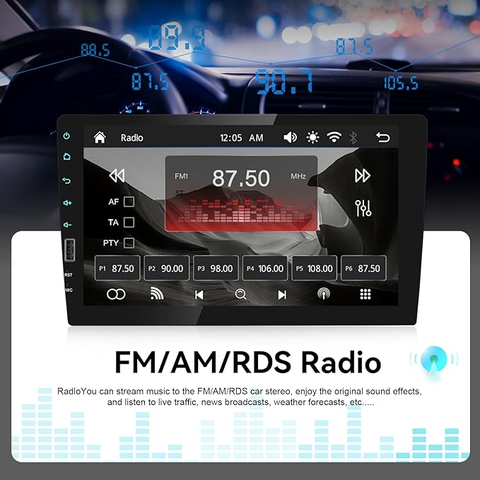 9 Inch Touchscreen Single Din Car Stereo with Online Video Wireless Carplay Android Auto GPS Navigation/Voice Control/Bluetooth/Mirror Link/FM AM