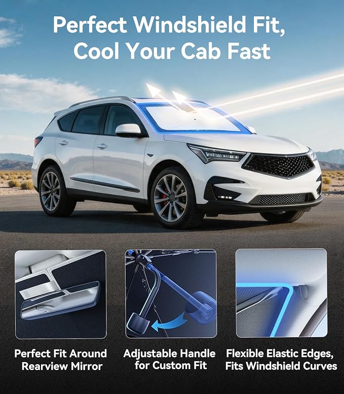 Nmoiss [Vinyl Coating Heat Shield] Windshield Sun Shade Umbrella Custom for Acura RDX, Protect Car from Sun Rays & Heat Damage Keep Cool and Protect Interior