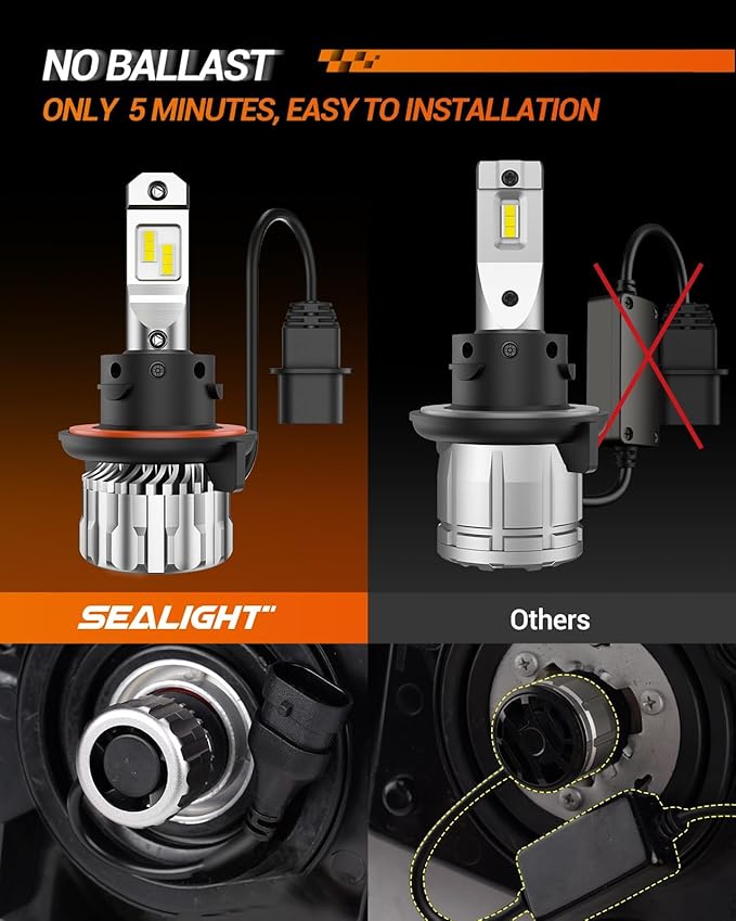 SEALIGHT H13 9008 Light Bulb, 46,000LM Super Brighter, 6500K Cool White H13 Off Road Light or Fog Light Bulbs, Pack of 2