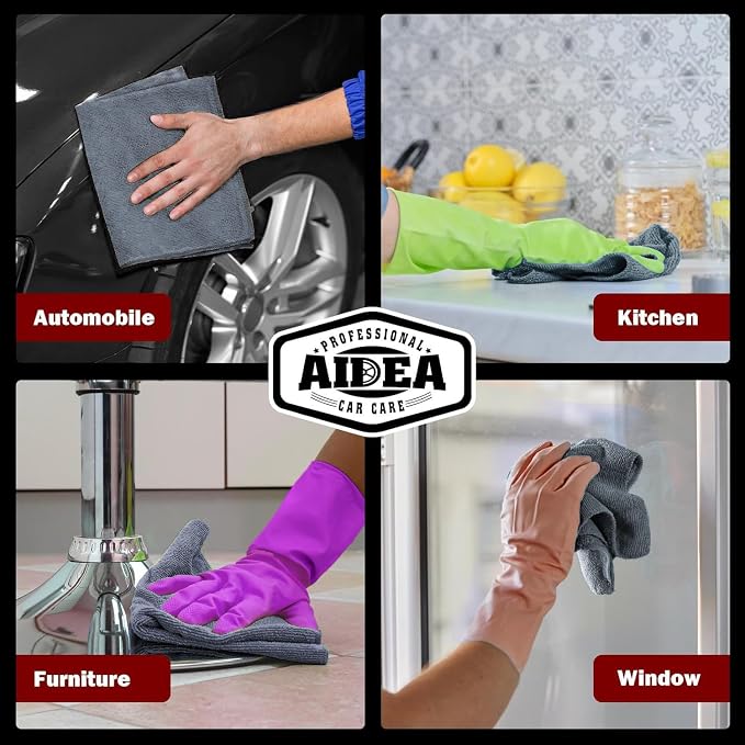AIDEA Microfiber Cleaning Cloth Grey, 800PK, Microfiber Towels for Cars, Shop Towels Cleaning Rags, Premium Wash Cloths, Absorbent Towel for SUVs, House, Kitchen, Commercial, Cleaning Supplies 12×12"