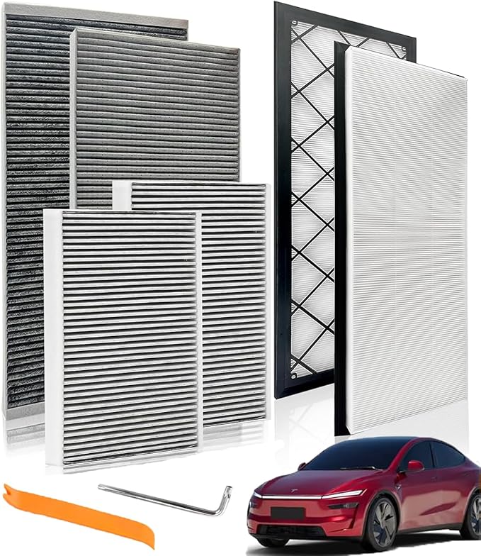 Engine Cabin Air Intake Filters Compatible with 2020-2026 Tesla Model Y Air Intake Filtration 3Micron-Particles Biochemical Defense with Activated Carbon Filter 1658375-00-A 1658376-00-A 1107681-00-A