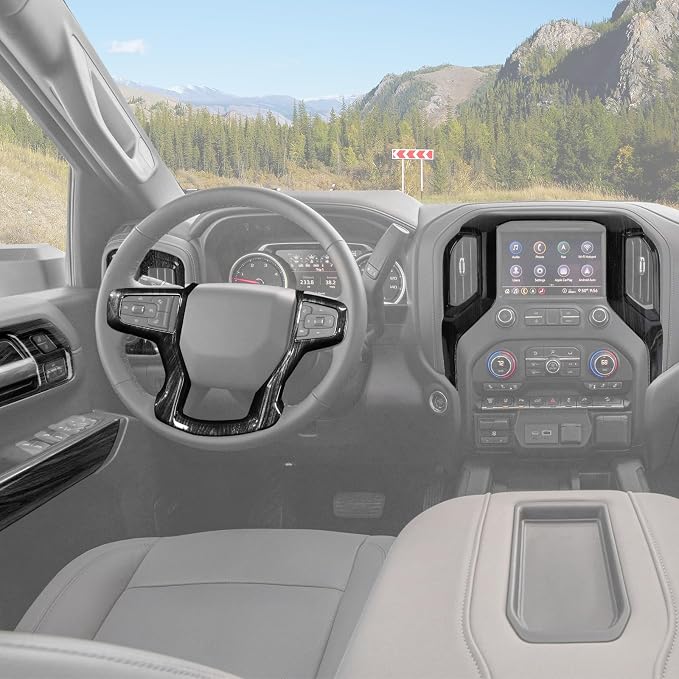 Jimen Fit for Chevrolet Silverado 4 Door 2019-2021, 15PCS Black Wood Trim Kits - Center Console Navigation Panel, Dash Side Air Vent Cover, Inner Door Handle Bowl