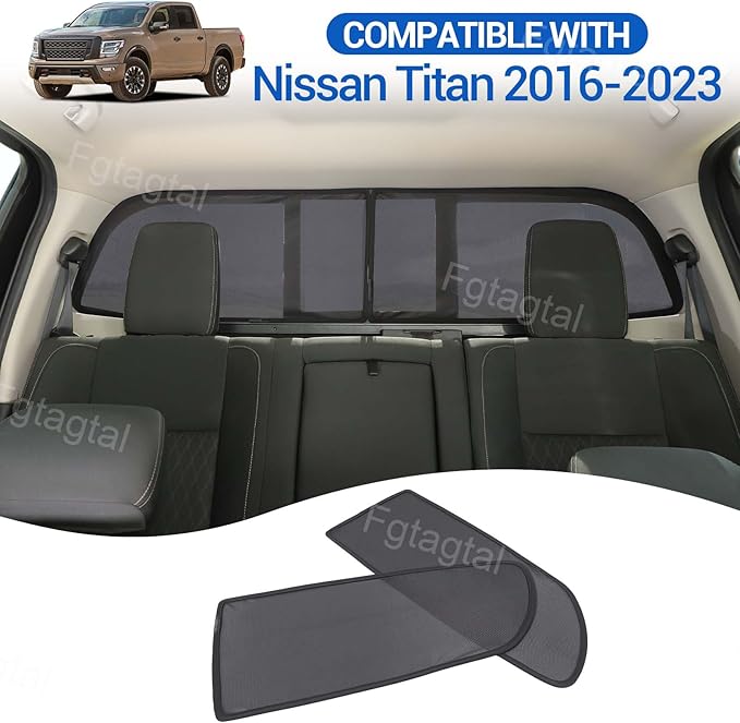 Car Rear Trunk Window Shades Compatible with Nissan Titan 2016-2023, Trunk Window Screens Mesh Sun Shade Glare Shield and UV Rays Protection and Keeps Vehicle Cool, 2PCS