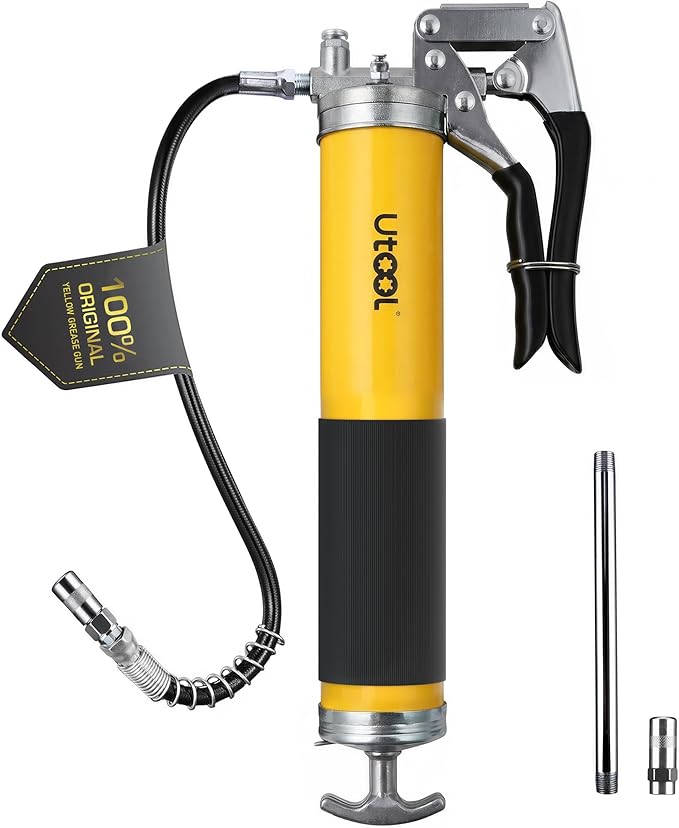 UTOOL Grease Gun | 8000 PSI Heavy Duty Pistol Grip Grease Gun Kit, 14 oz Capacity, 18 Inch Resin Flex Hose, 2 Basic Coupler and 1 Extension Rigid Pipe