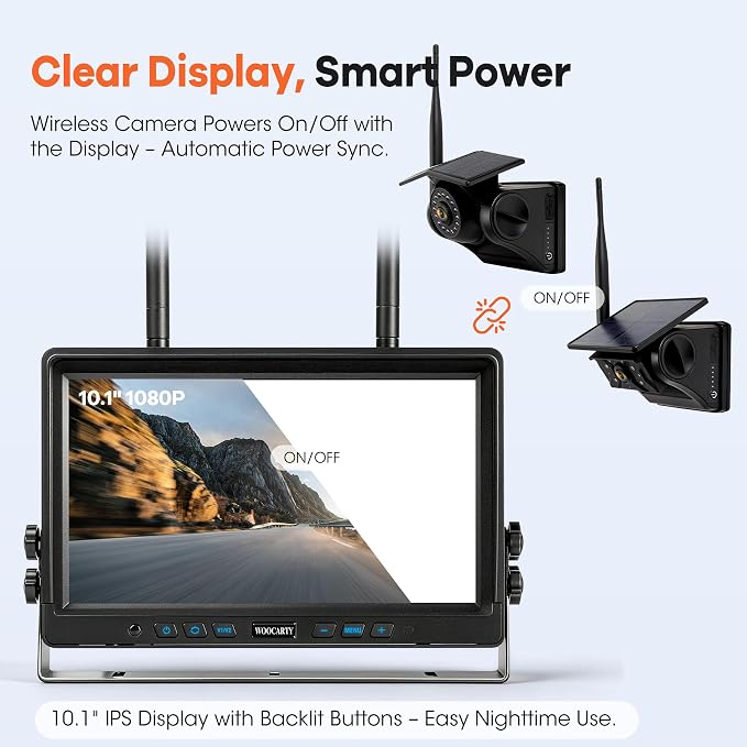 3 Solar Magnetic Wireless Trailer Camera System, 10.1" IPS DVR Screen + Solar Powered Night Vision Rear Camera, 100% No Wiring Waterproof Backup Camera System for RV Truck Trailer Hitch, BT3