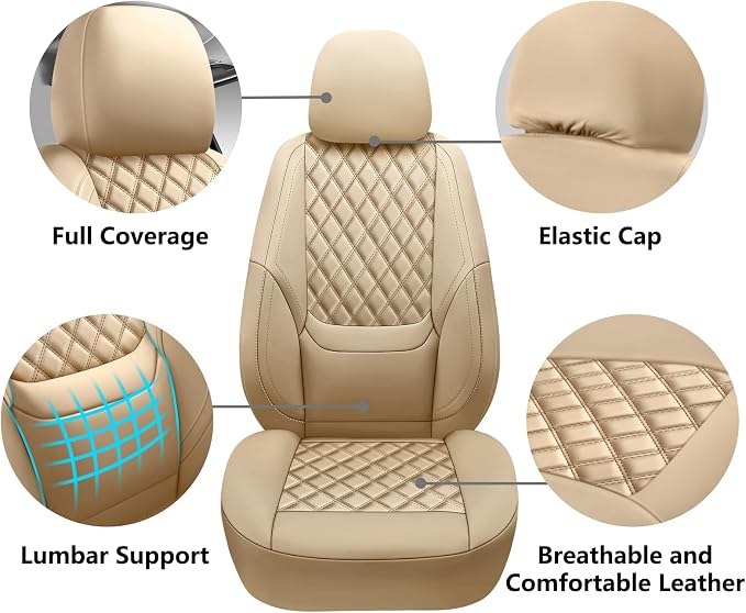 NS YOLO Full Coverage Leather Car Seat Covers Full Set,Waterproof Seat Covers for Cars,SUVs Pick-up Truck, Car Seat Cushion,Car Seat Protector,Beige Seat Cover with 5 Seats
