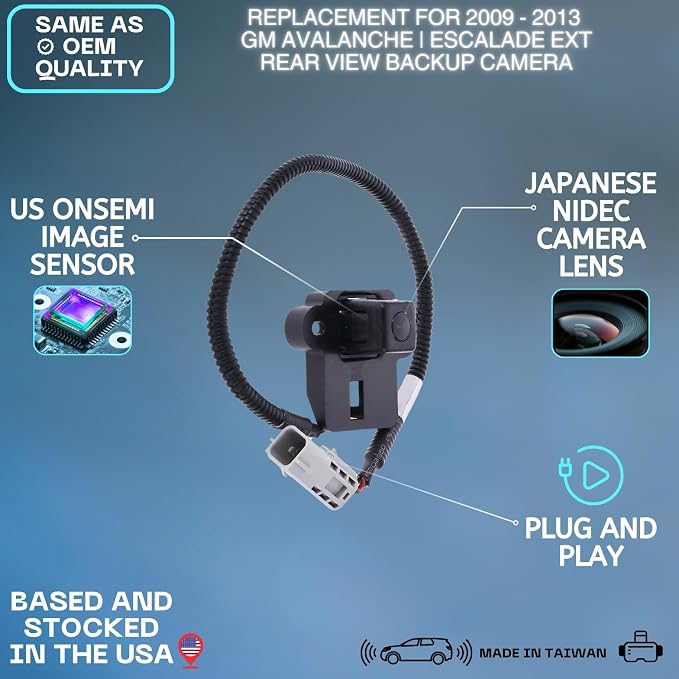 Backup Camera for 2009-2013 GM Avalanche Escalade EXT Sierra Truck | Replaces OE part 20985078 25866558, rear view reverse parking assist backup monitor high definition hd video sensor