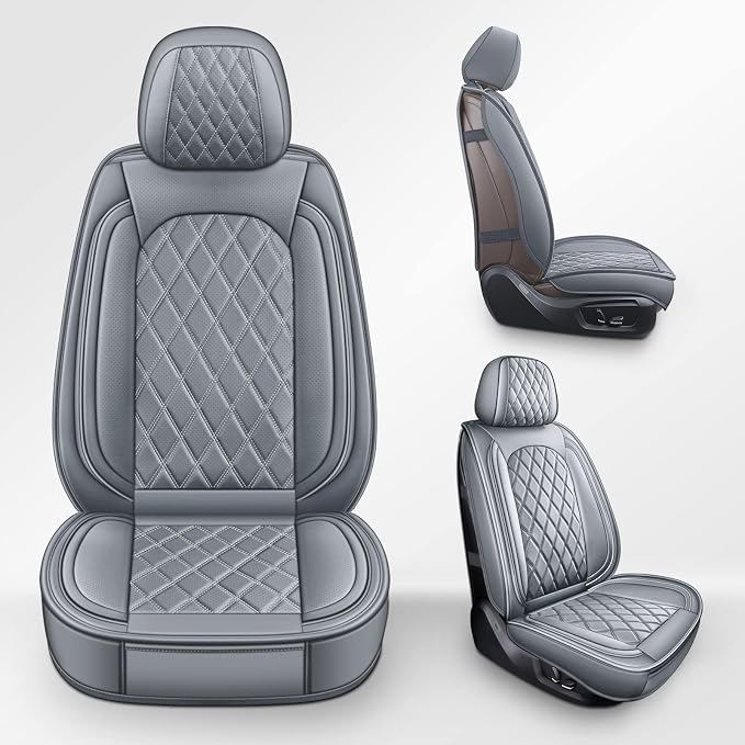 MIROZO Front Seat Covers Gray,2PCS Leather Car Seat Covers Waterproof Automotive Seat Covers Car Seat Protector Universal Seat Covers for Most Sedan SUV Pick-up Truck(Grey,2PCS)
