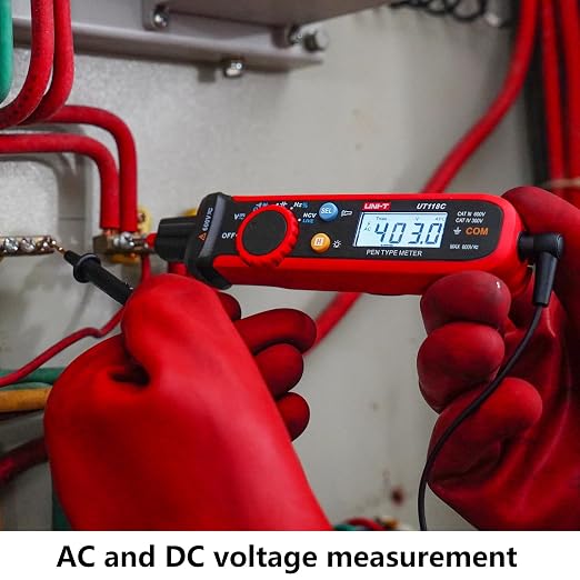 UNI-T Mini Pen Multimeter, AC DC 600V Pen-Type Meter True RMS Small Multimeter Professional Non-Contact Voltage Resistance Capacitance Tester 6000 Counts, UT118C