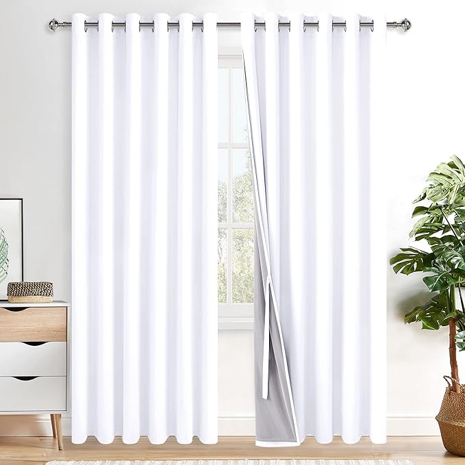 XWZO 100% Blackout Curtain 84 Inches Length 2 Panels Set - Extra Wide Thermal Insulated, Noise Reducing & Heat Blocking Drapes for Bedroom with Tiebacks, White, W70 x L84, 2 Pieces