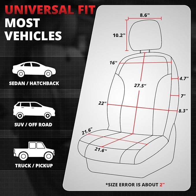 Protex Series Front Row Set Seat Covers Woven Polyester Universal for Cars Trucks SUV, Red, CA-SC-PROTEX-F-RD