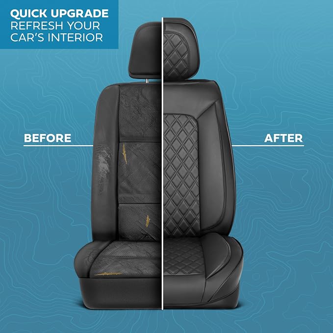 MotorBox Elite Edition Faux Leather Seat Covers for Cars, Trucks, & SUV - 2 Black Car Seat Covers for Front Seats - Universal Fit Car Accessories Automotive Interior Cover Protector for Most Vehicles