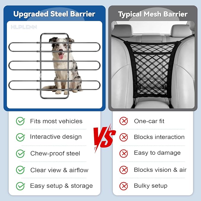 Adjustable Metal Dog Car Barrier, Universal Pet Divider with Steel Frame for SUV Truck Sedan & MPV, Car Dog Barrier & Back Seat Cargo Gate, Movable Panel Fits Seat Recline