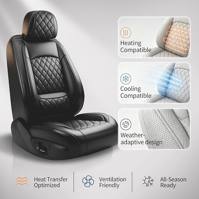 Fit Escape Car Seat Covers for Ford Escape 2001-2025 2026 - Luxury Leather, Anti-Slip, All-Weather, Waterproof & Breathable, Airbag Compatible, 2 Front Seats Only (Black)