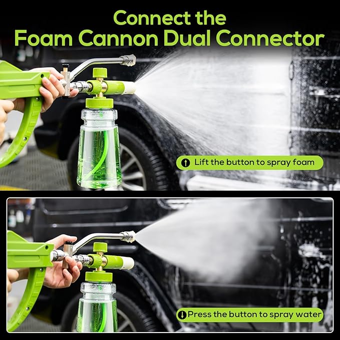 Foam Cannon with Dual Connector Accessory, Pressure Washer Accessories with 1/4 Inch Quick Connector, 5 Pressure Washer Nozzle Tips, Pressure Washer Gun for Car Washing and Cleaning