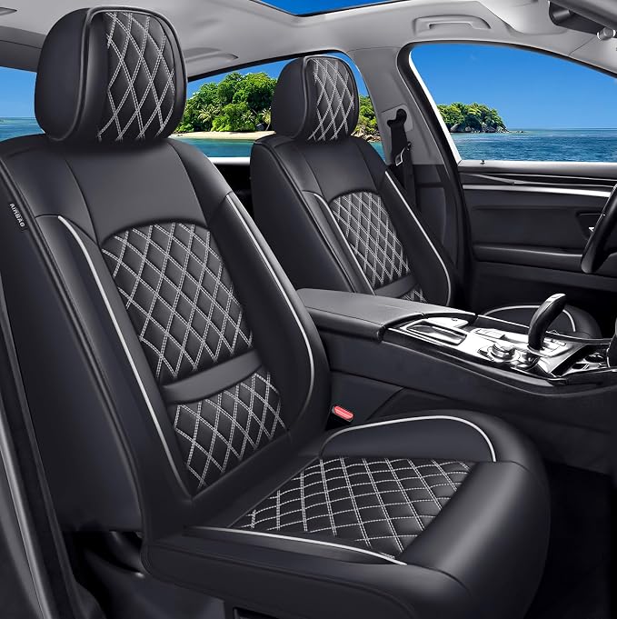 Fit Ranger Car Seat Covers for Ford Ranger 2007-2025 2026 - Luxury Leather, Anti-Slip, All-Weather Seat Cushions, Waterproof & Breathable, Airbag Compatible, Full 5-Seat Set (Whiteline)