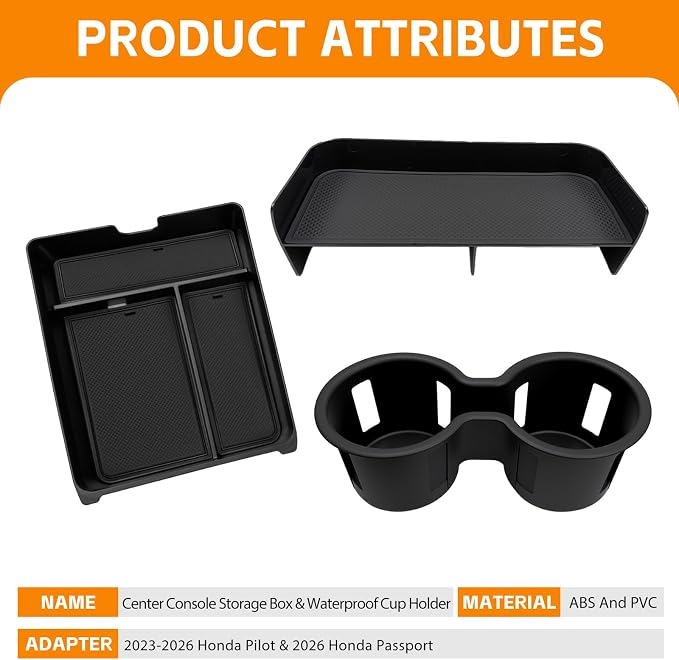 Center Console 3PCS Organizer Compatible with 2023-2026 Honda Pilot&2026 Honda Passport Cupholder Storage Box Cup Holder for Pilot Passport Accessories