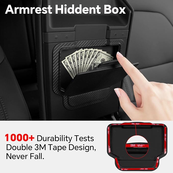 5PCS Center Console Organizer for Tesla Model 3 Highland 2024, 2025 Model Y Juniper Center Console Storage Tray Armrest Hidden Box Orgainzer and Cup Holder for 2025 Model 3 Accessories